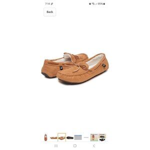 New Size 5 Lucky Brand Tan Moccasin Faux Suede Sherpa Line Slippers House Shoes